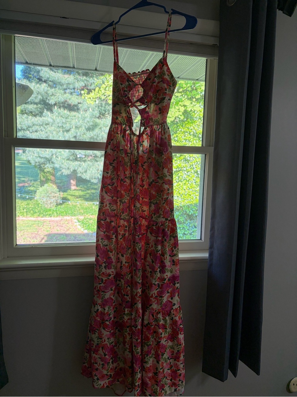 Amazon Pink Floral Cutout Spaghetti-Strap Maxi Dress